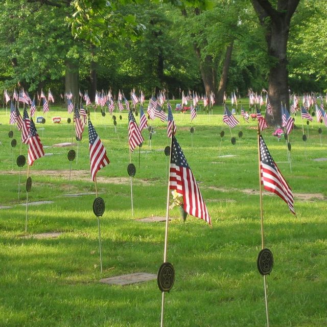 camden cemetery at harleigh veteran flags